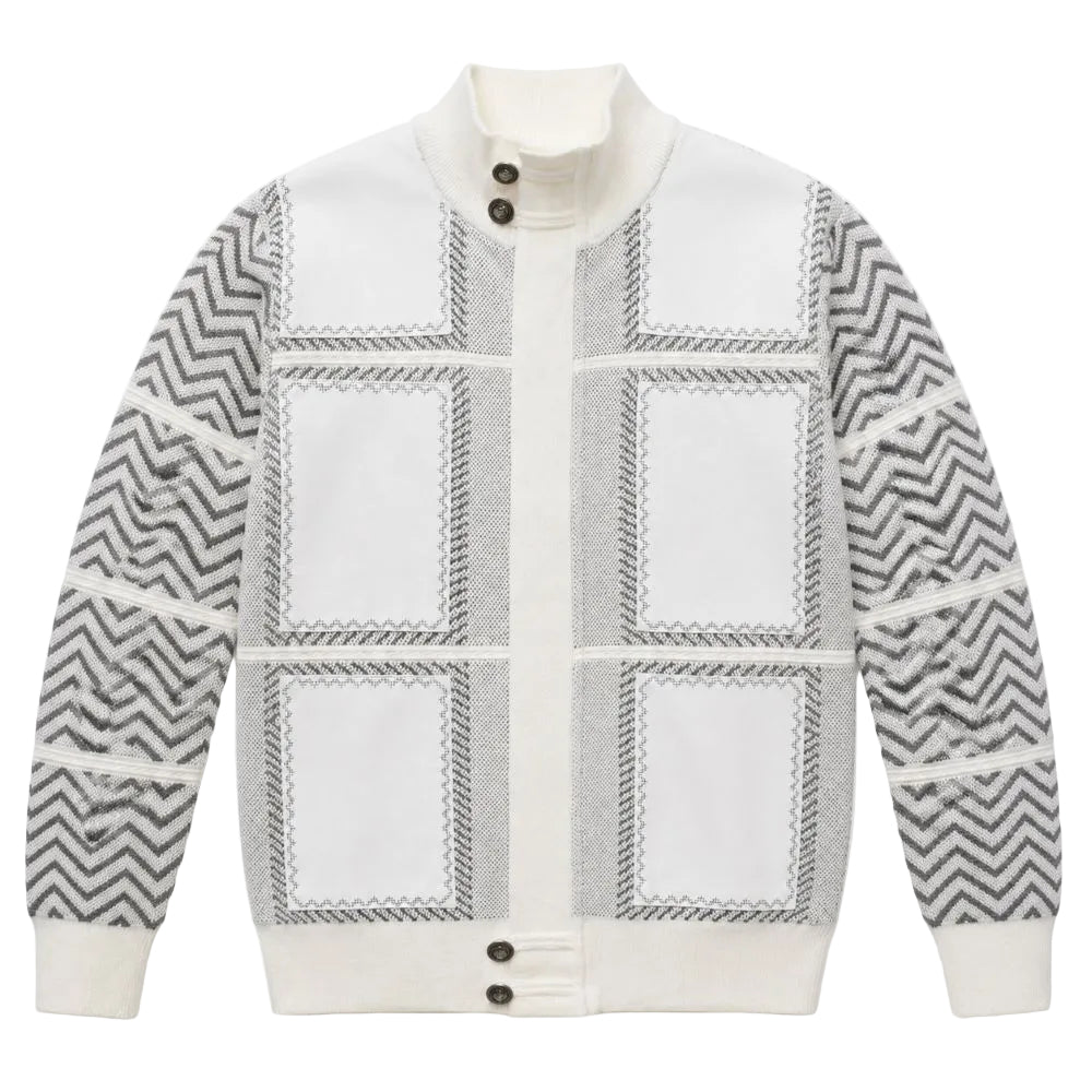 Cream Suede Patch Zig Zag Full Zip Sweater