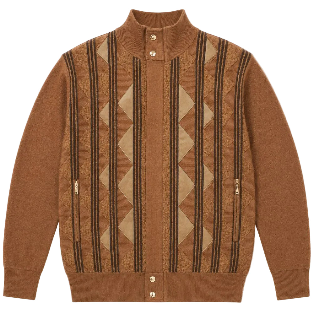 Diamond Suede Front Zip Sweater - Brown