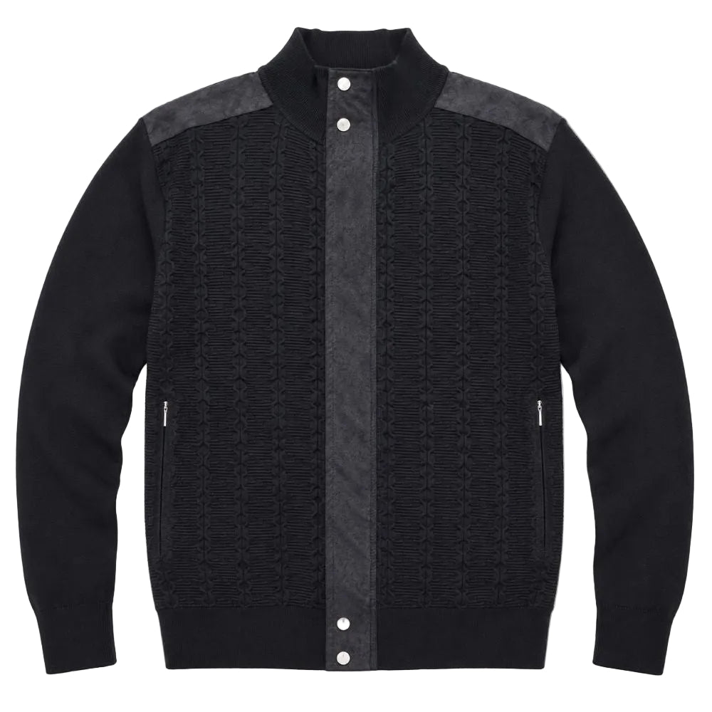 Black Suede Tonal Color Zip Sweater
