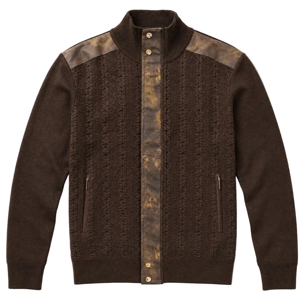 Brown Suede Tonal Color Zip Sweater