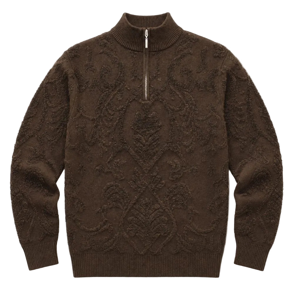 Stacy Adams - Brown Quarter Zip Mock Neck Sweater