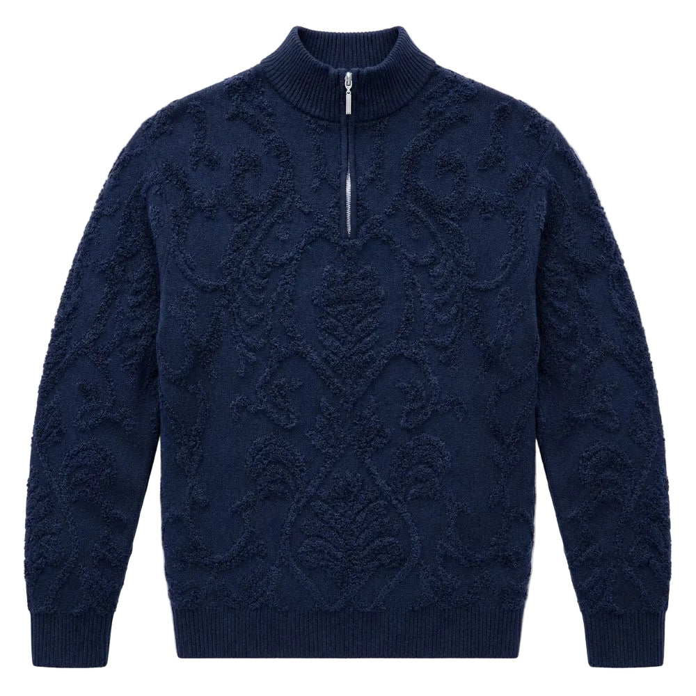 Stacy Adams - Navy Quarter Zip Mock Neck Sweater