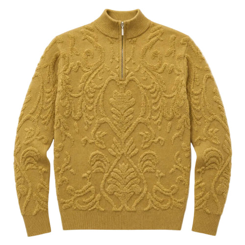 Tan men's 100 percent acrylic quarter-zip mock-neck sweater