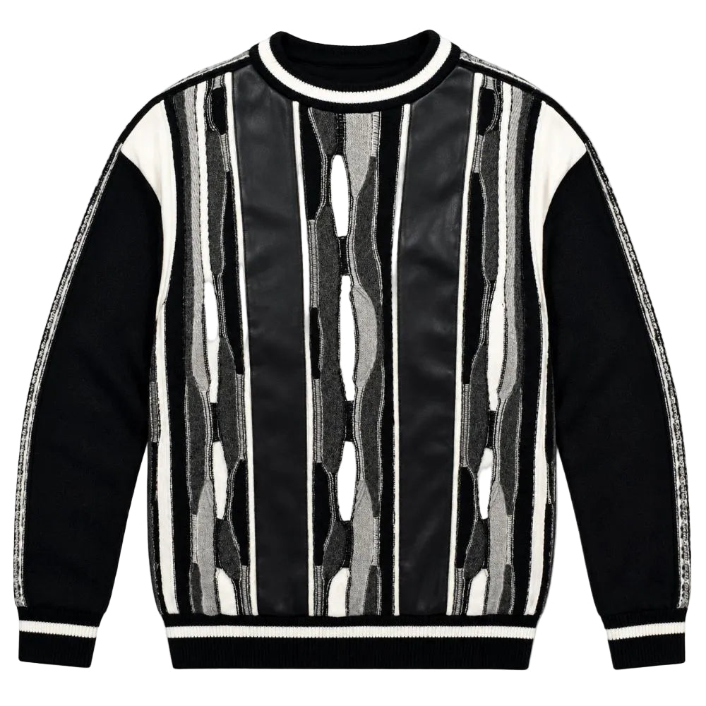 Stacy Adams - Black Vertical Striped Mixed-Knit Crewneck Sweater