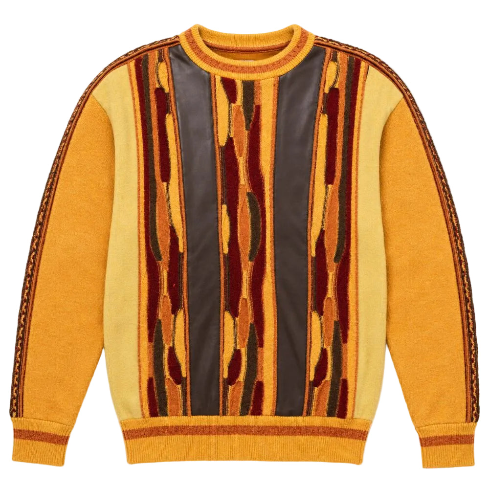 Stacy Adams - Gold Vertical Striped Mixed-Knit Crewneck Sweater