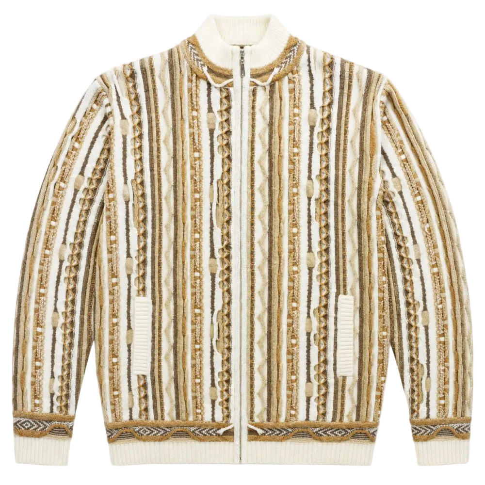 Mock Neck Full-Zip Sweater - Cream