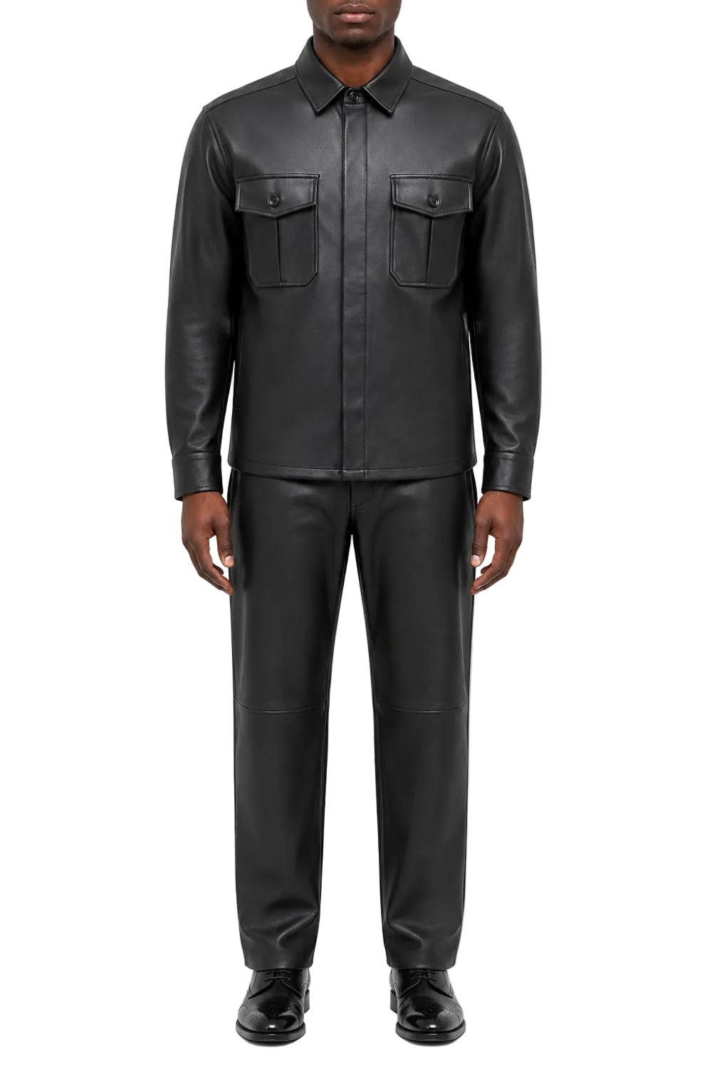 Stacy Adams - Men's Black Vegan Leather Long Sleeve Walking Suit Set