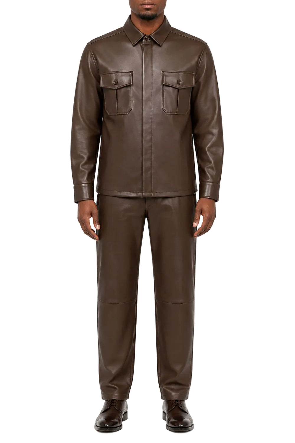 Stacy Adams - Men's Brown Vegan Leather Long Sleeve Walking Suit Set