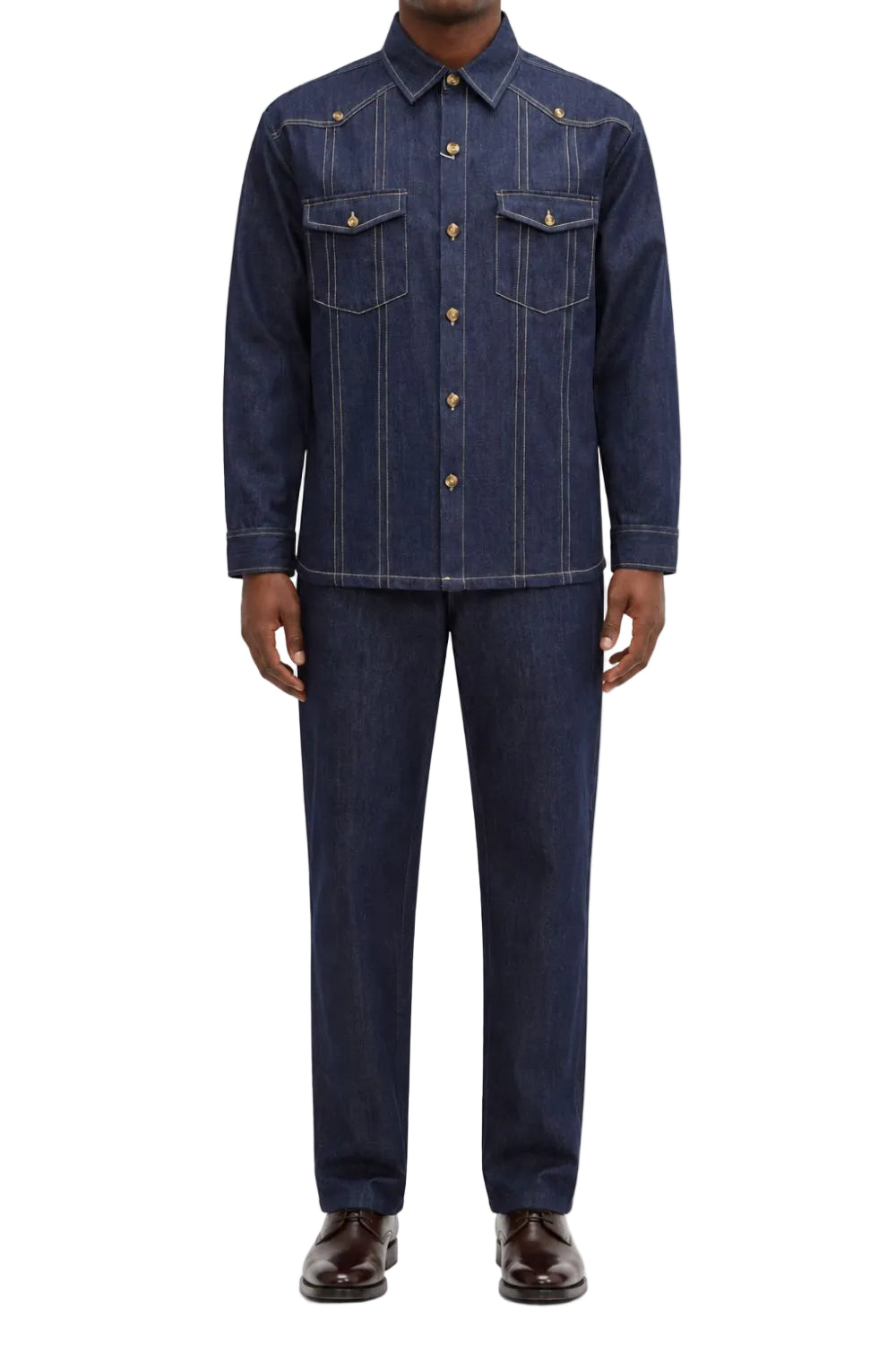 Stacy Adams - Men’s Indigo Cotton Blend Western Stitch Long Sleeve Walking Suit Set