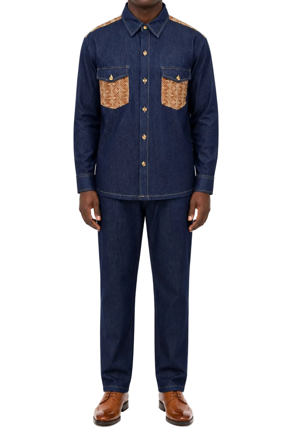 Stacy Adams - Men’s Indigo Cotton Blend Geometric Accent Long Sleeve Walking Suit Set