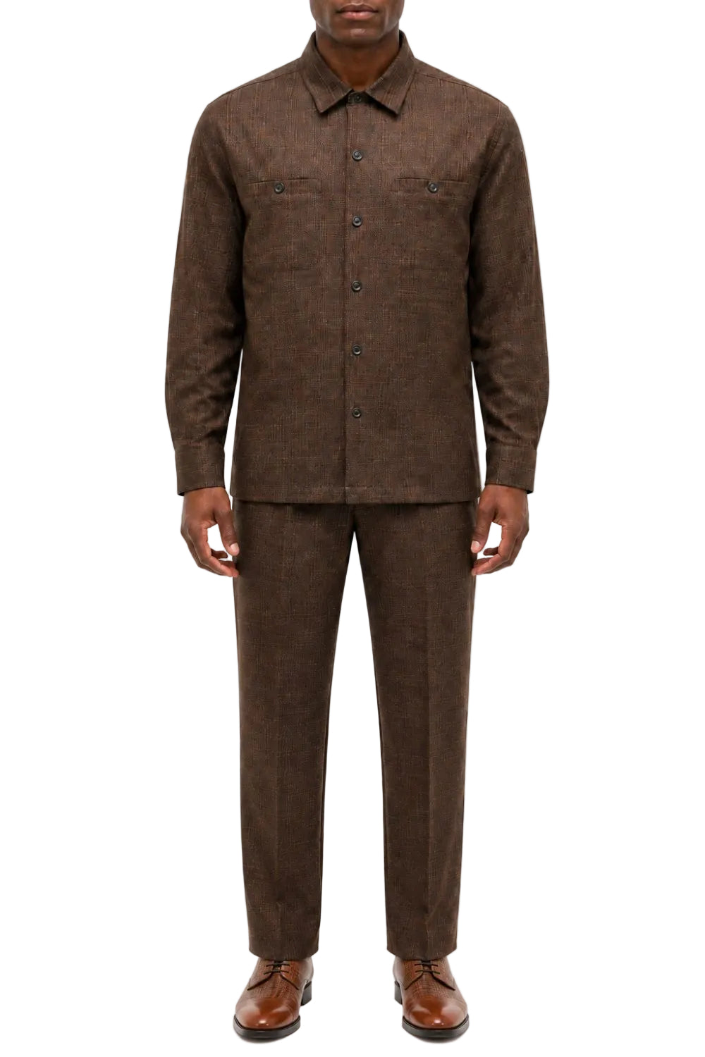 Stacy Adams - Men's Brown Textured Pattern Long Sleeve Walking Suit Set