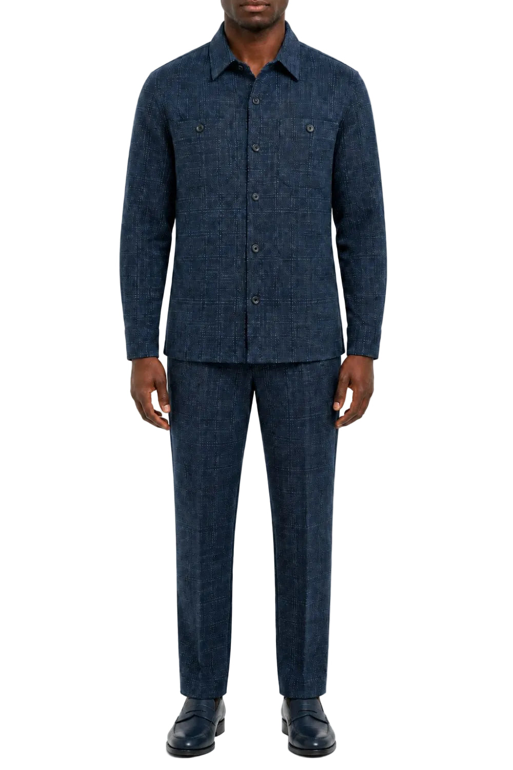 Stacy Adams - Men's Navy Textured Pattern Long Sleeve Walking Suit Set