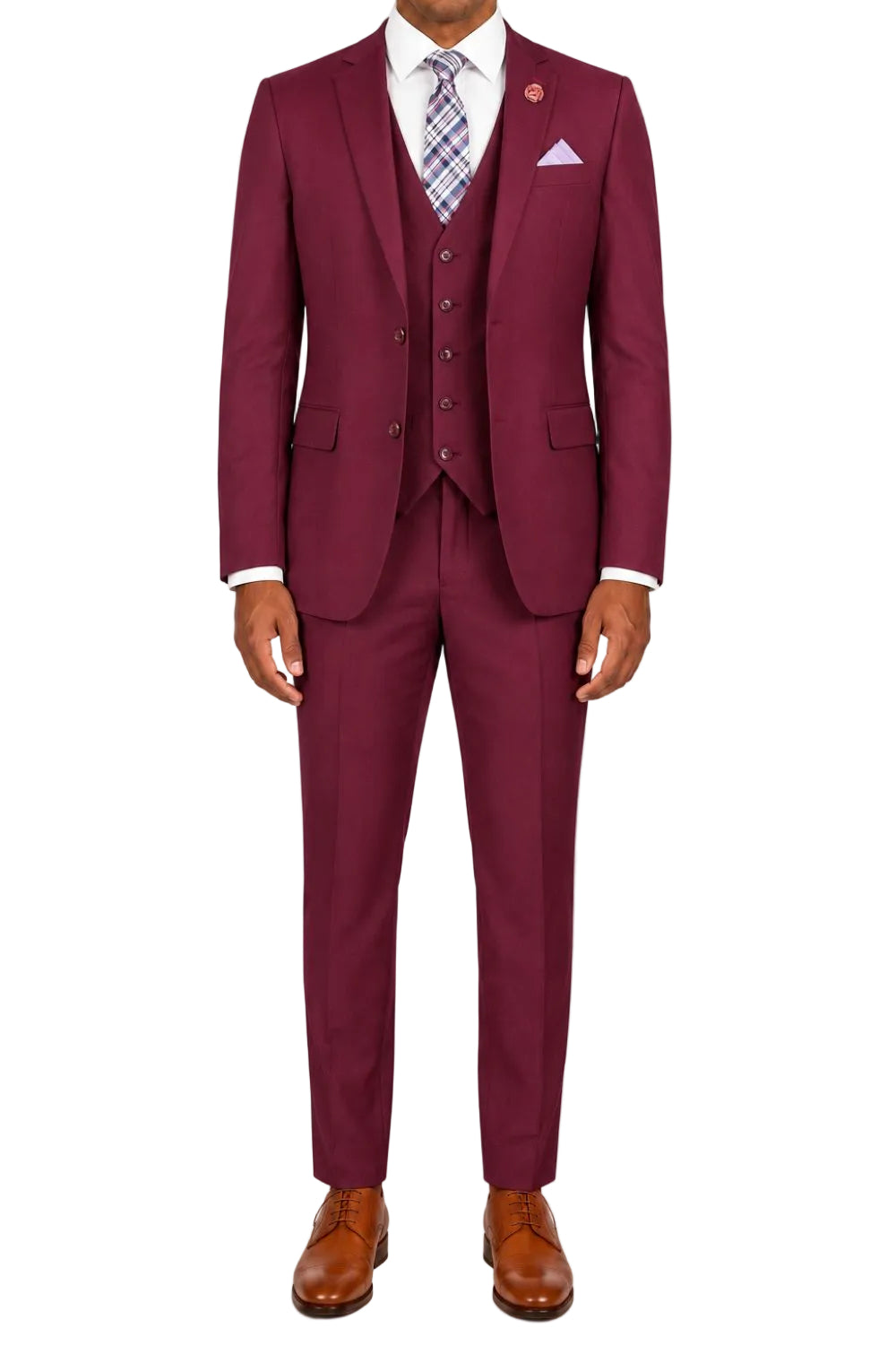 (44L, 44R, 50R) Men's Slim Fit 3-Piece Suit - Burgundy