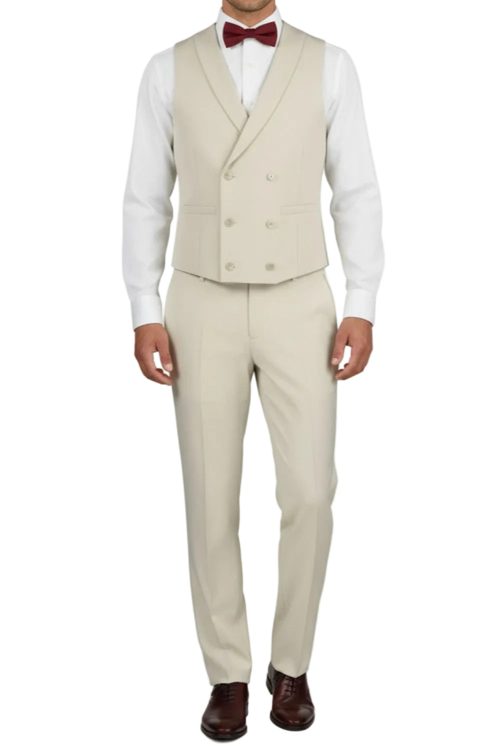 Ecru solid Slim Fit 3 Piece Tuxedo jacket showing the collar, buttons, sleeves, and pocket.