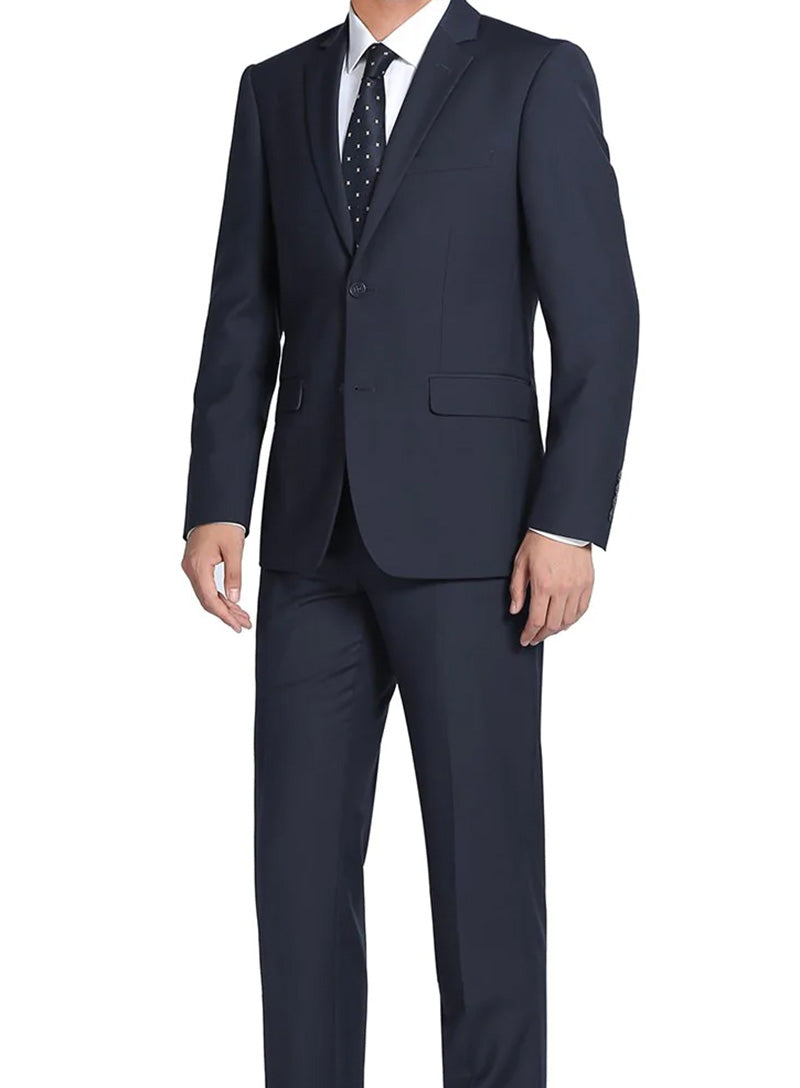 Bevagna Collection - Navy 100% Virgin Wool Regular Fit Pick Stitched 2 Piece Suit