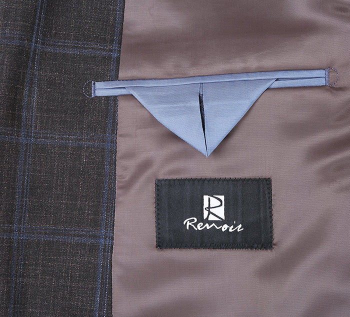 Regular Fit Wool & Linen Brown Plaid Blazer