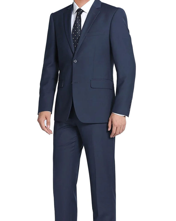 Bevagna Collection - Blue 100% Virgin Wool Regular Fit Pick Stitched 2 ...