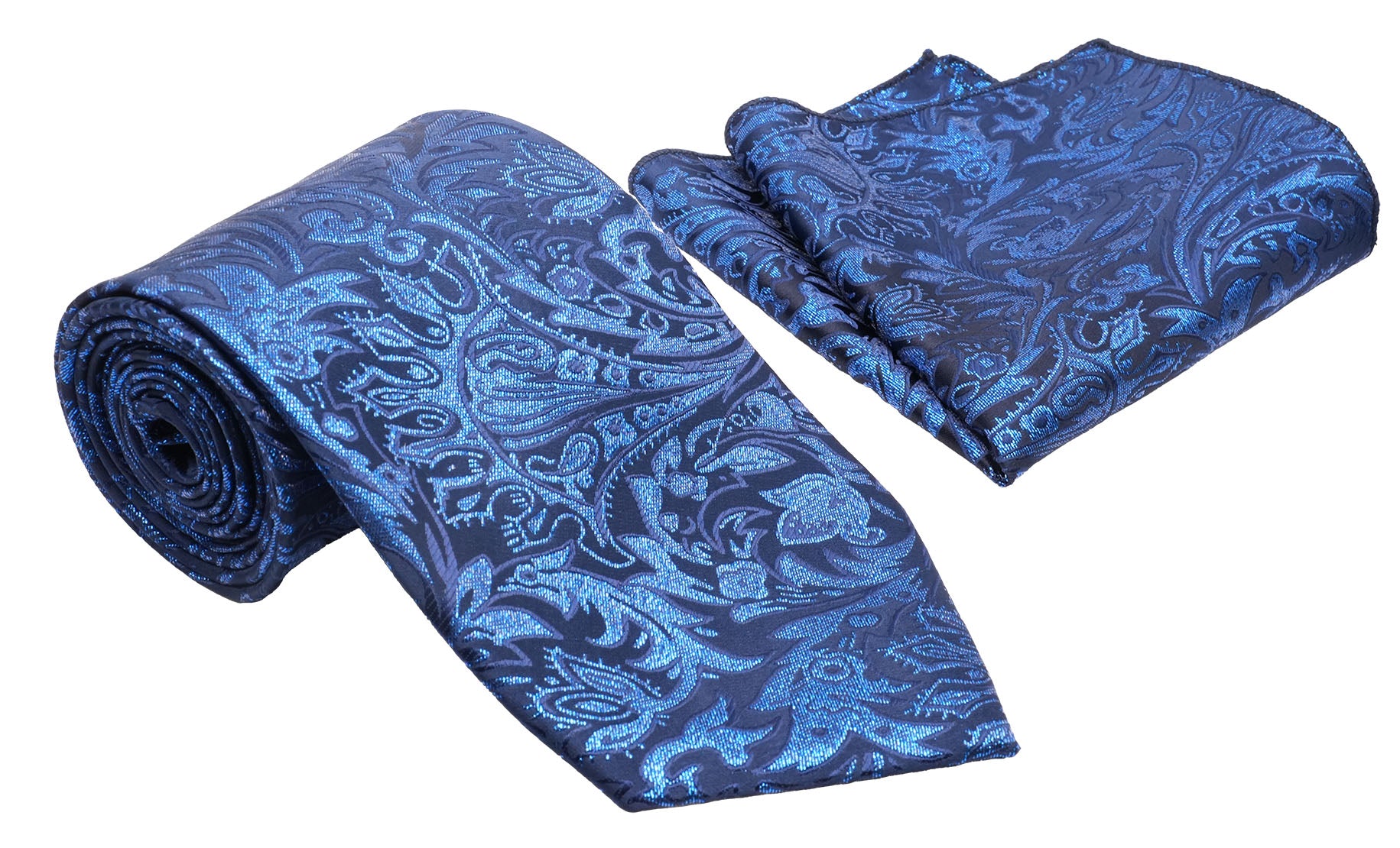 Blue Jacobean Pattern Men's Classic Tie and Pocket Square Set