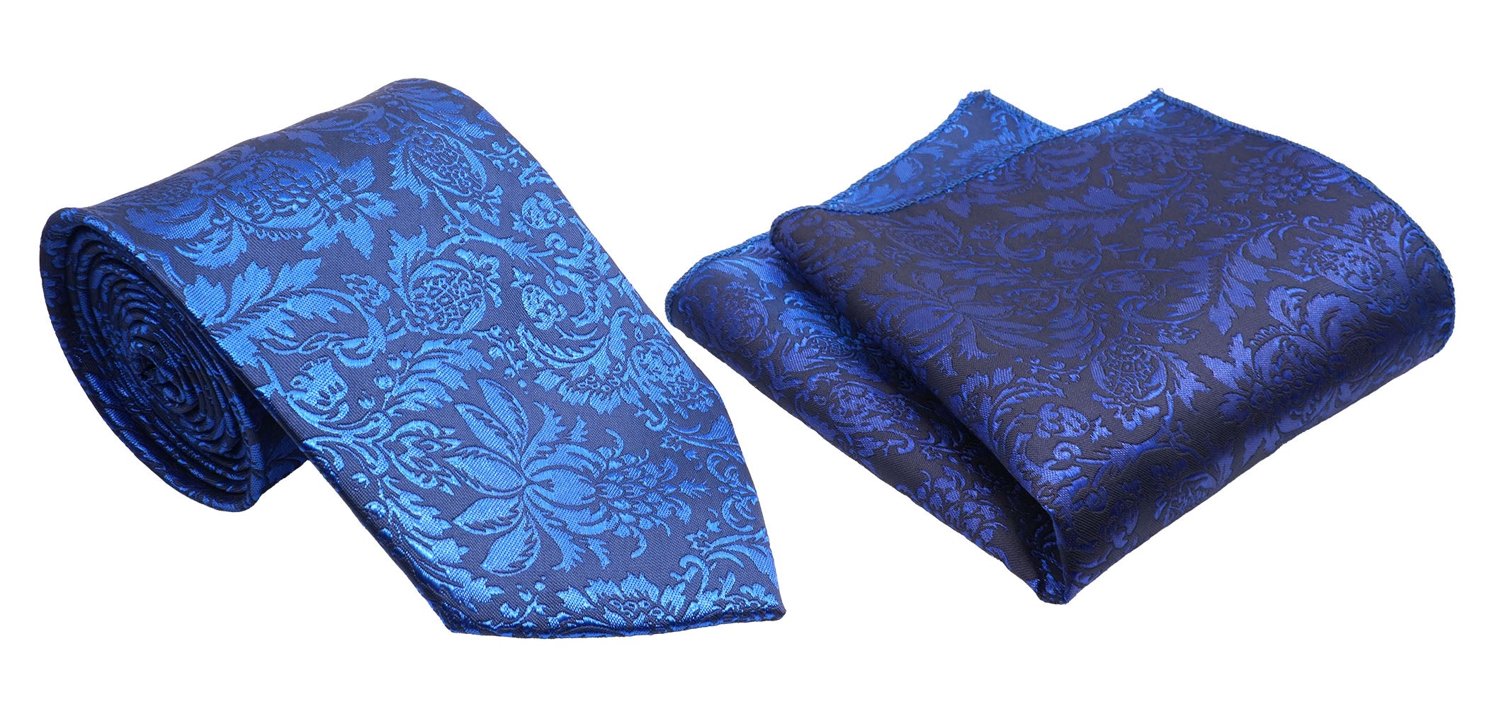 Azure Blue Jacobean Pattern Men's Classic Tie and Pocket Square Set