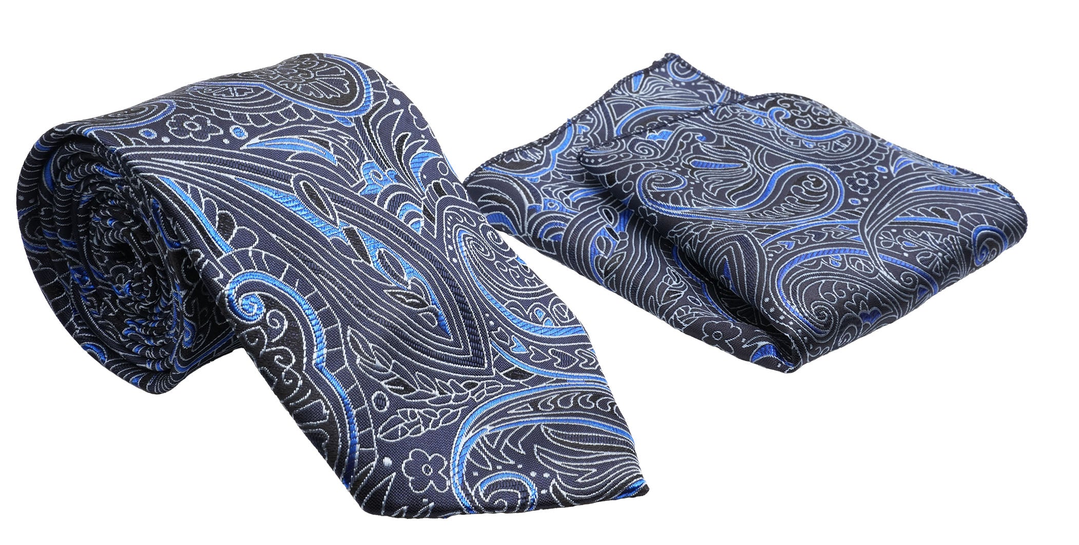 Blue Jacobean Pattern Men's Classic Tie and Pocket Square Set