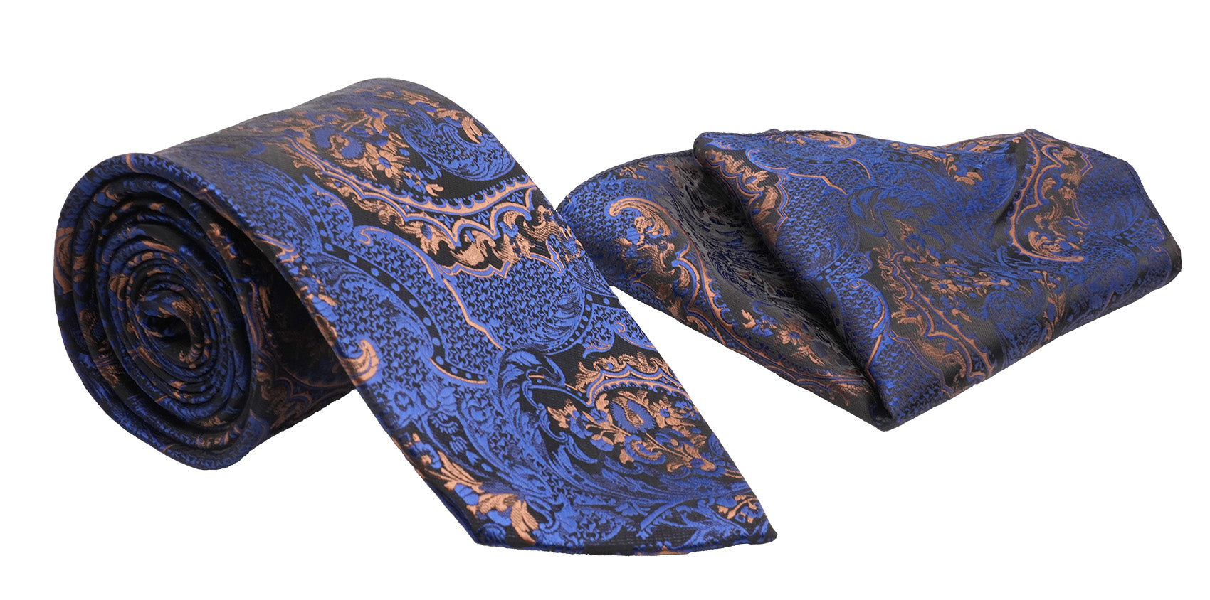 Cobalt Blue Floral Pattern Men's Classic Tie and Pocket Square Set