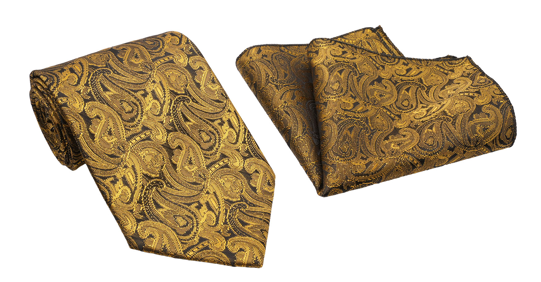 Gold Floral Pattern Men's Classic Tie and Pocket Square Set