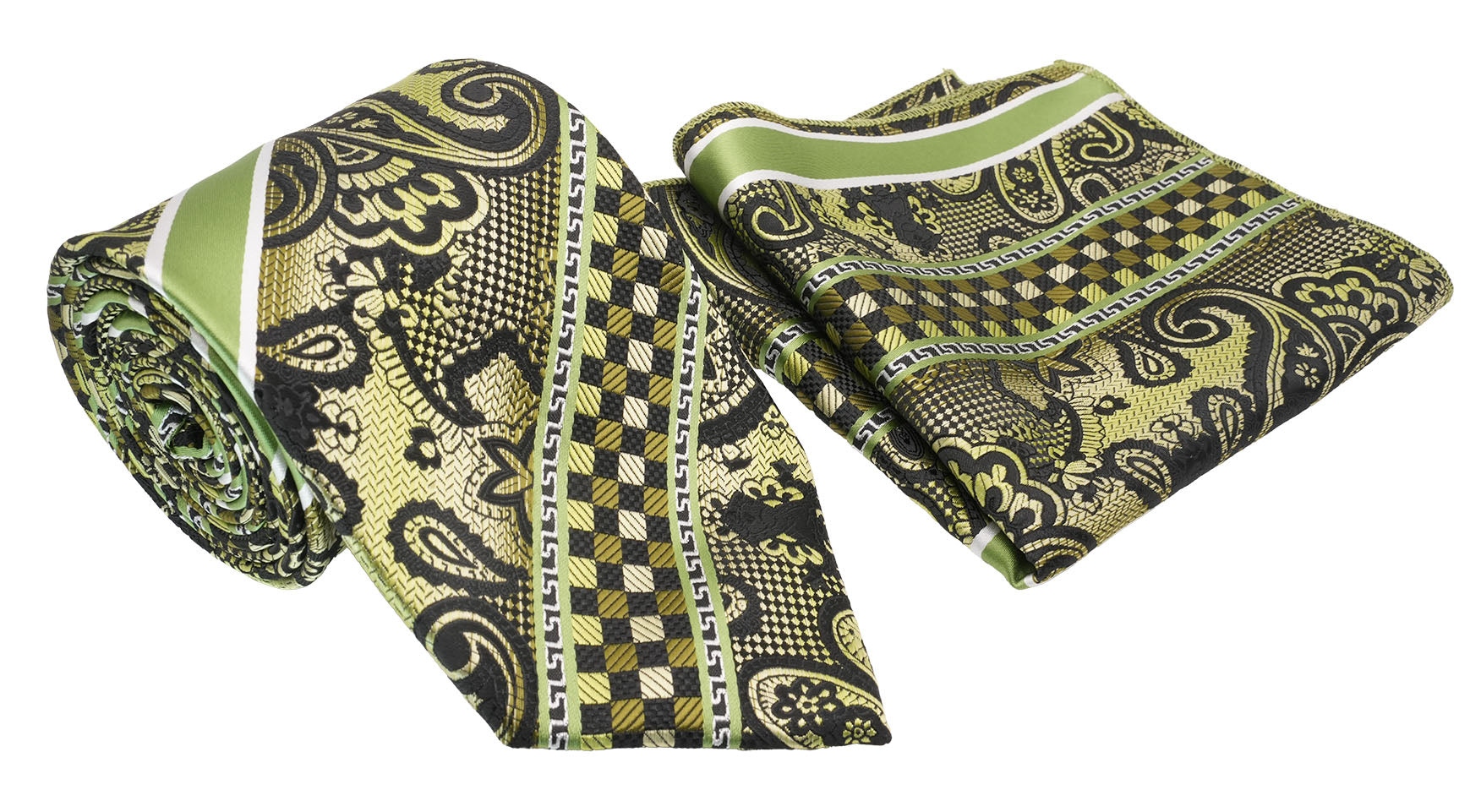 Lime Floral Check Pattern Men's Classic Tie and Pocket Square Set