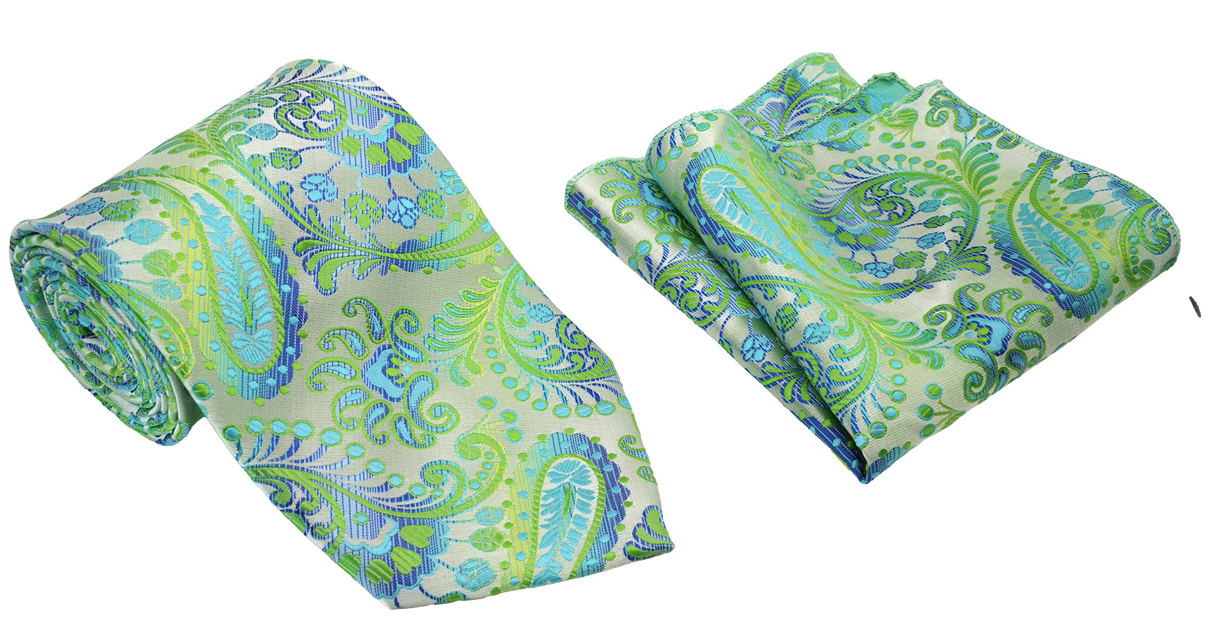 Chartreuse Green Floral Pattern Men's Classic Tie and Pocket Square Set