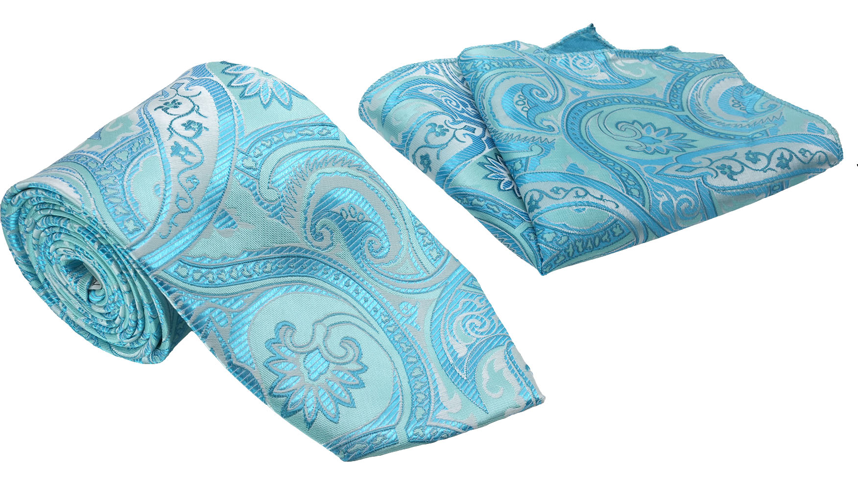 Turquoise Blue Floral Pattern Men's Classic Tie and Pocket Square Set