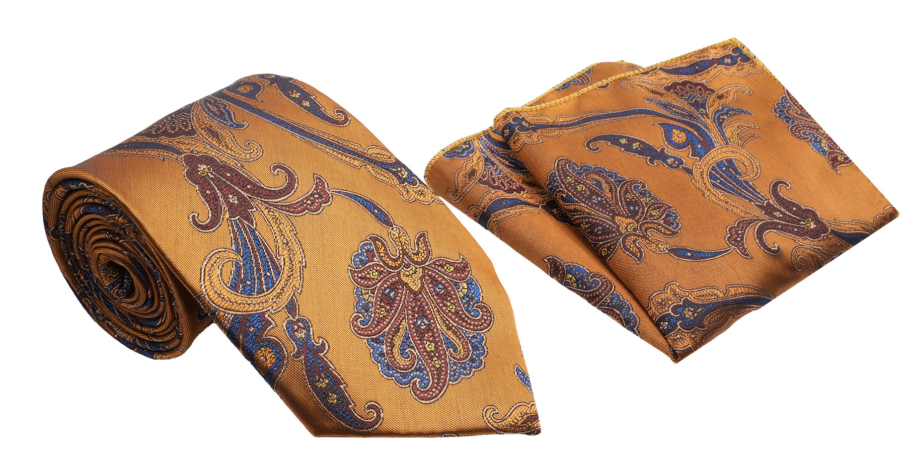 Copper Jacobean Pattern Men's Classic Tie and Pocket Square Set