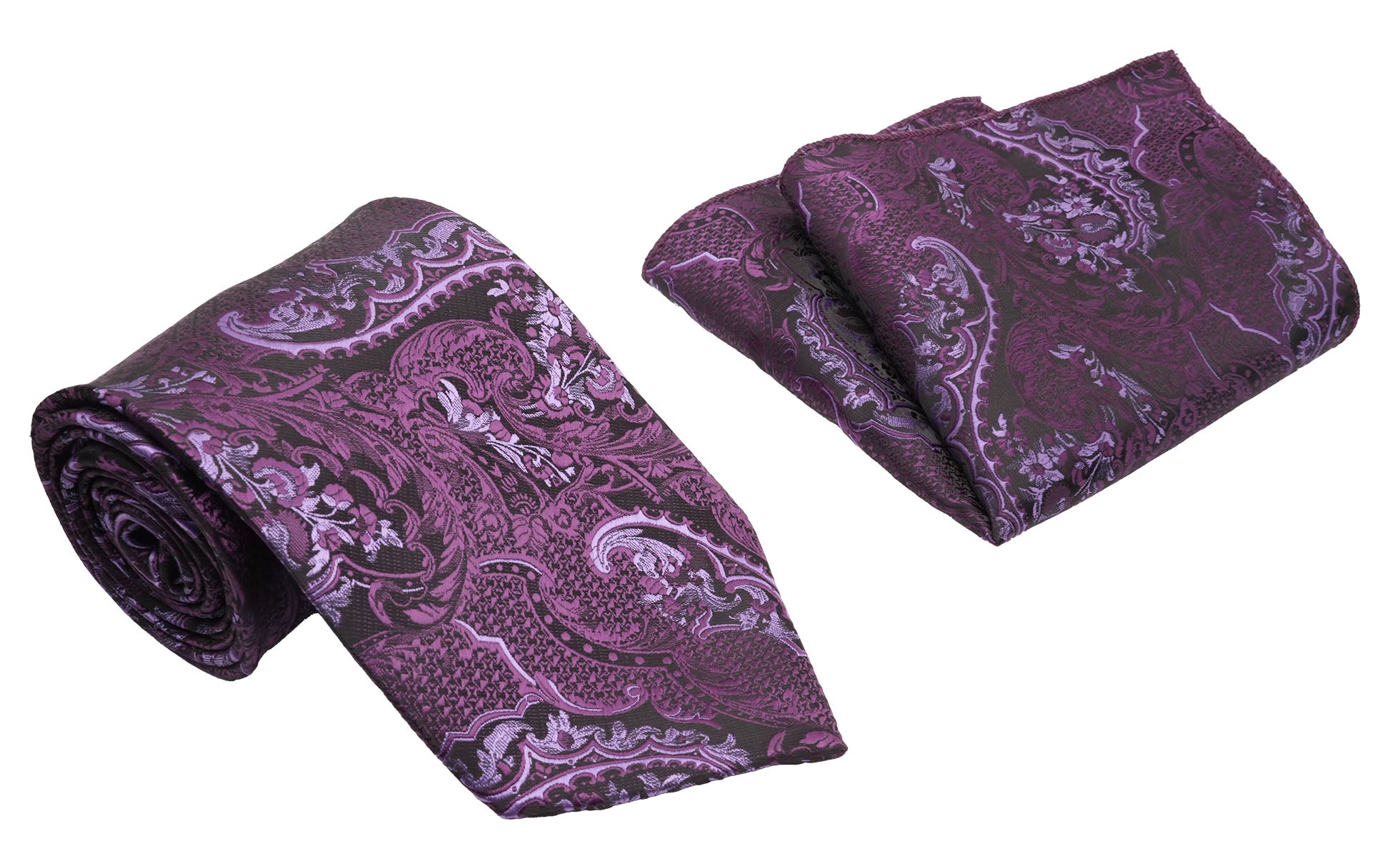 Purple Jacobean Pattern Men's Classic Tie and Pocket Square Set