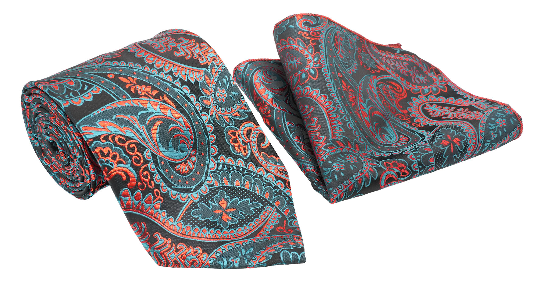 Teal Flame Paisley Pattern Men's Classic Tie and Pocket Square Set