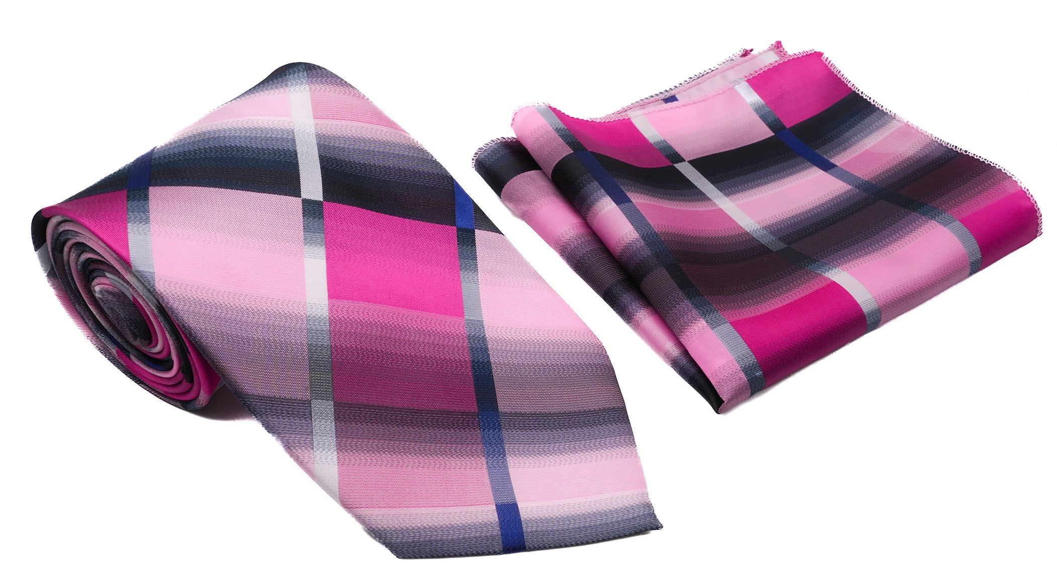 Pink Fuchsia Gradient with Diagonal Stripe Pattern Men's Classic Tie and Pocket Square Set