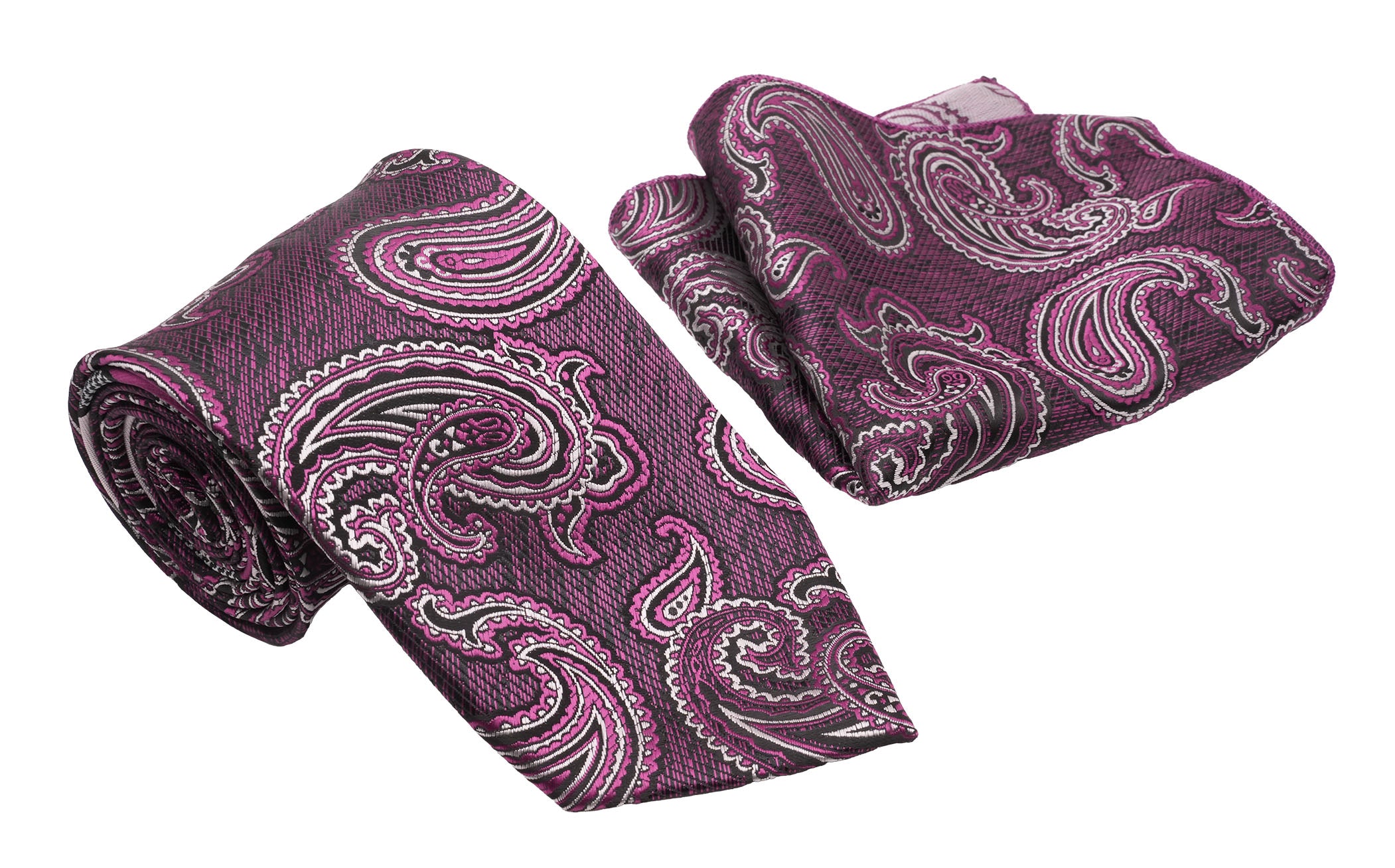Royal Fuchsia Paisley Pattern Men's Classic Tie and Pocket Square Set