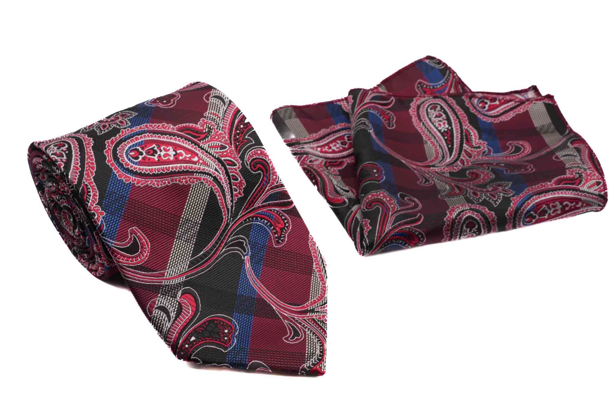 Wine Paisley Pattern Men's Classic Tie and Pocket Square Set