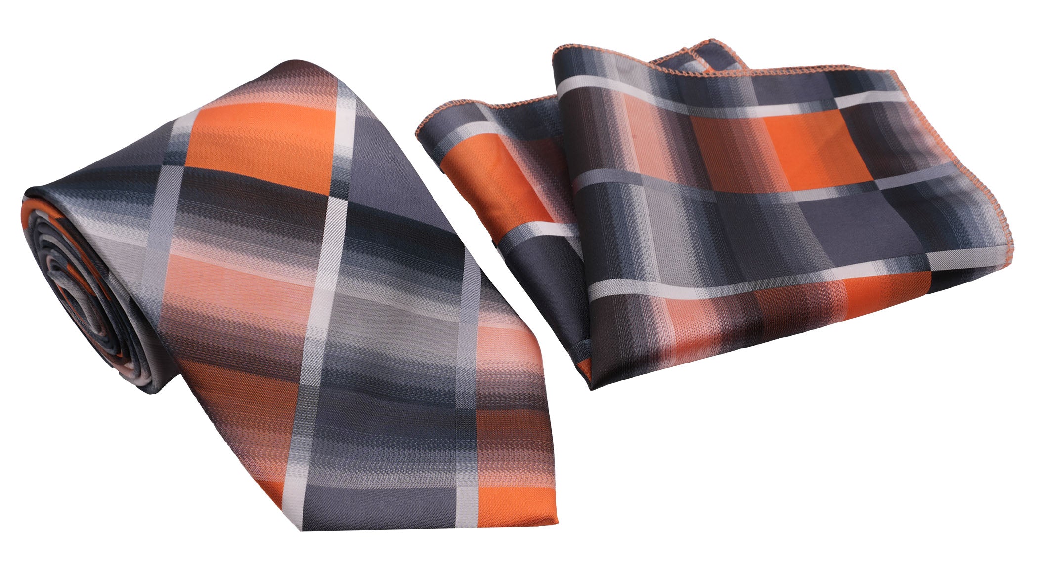 Gray Orange Gradient with Diagonal Stripe Pattern Men's Classic Tie and Pocket Square Set