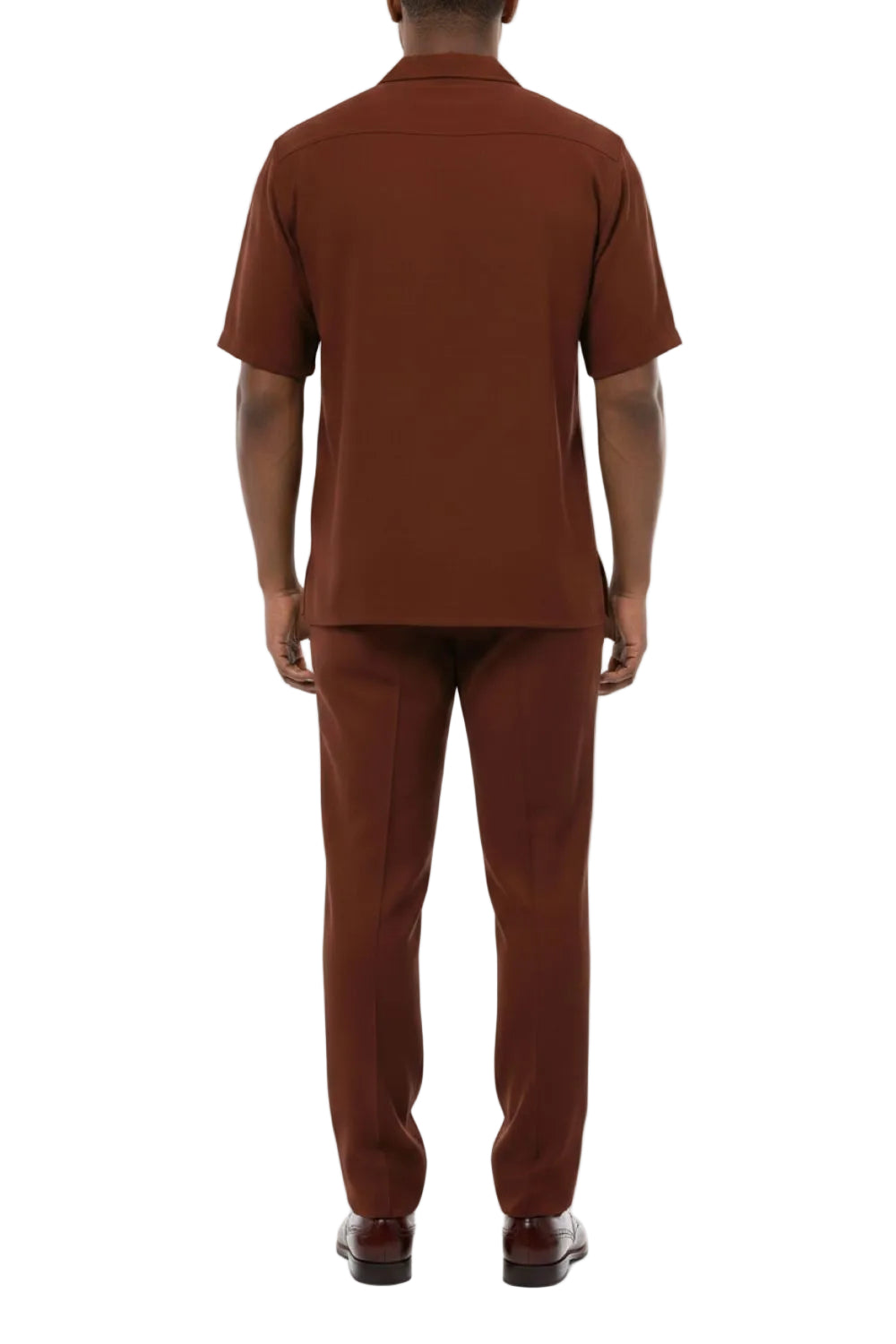 Man wearing a maroon outfit on a white background