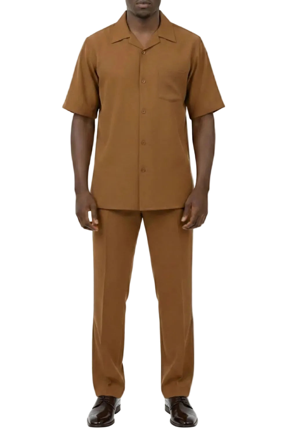 Short Sleeve Summer Walking Suit Set with Flexible Waist Pants in Taupe