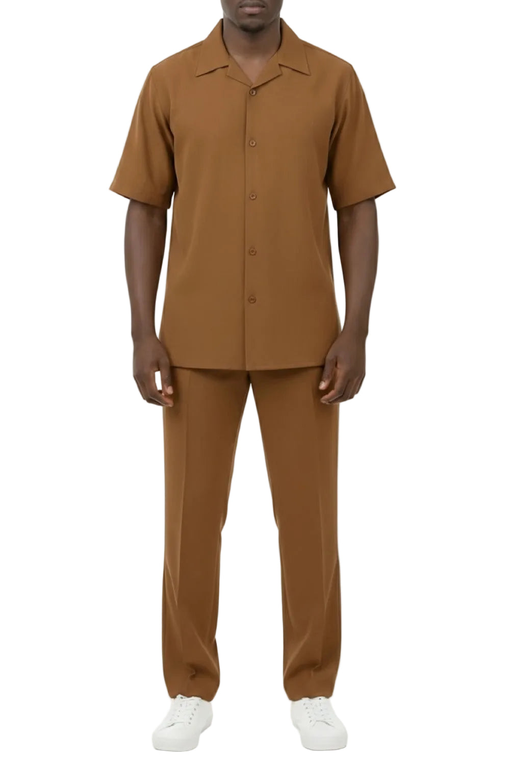 Short Sleeve Summer Walking Suit Set with Flexible Waist Pants in Taupe