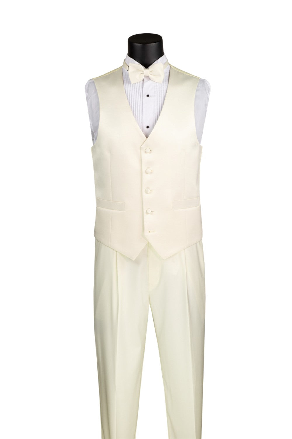 Santorini Collection - Regular Fit Ivory Tuxedo 4 Piece with Vest Bow Tie Adjustable Waistband