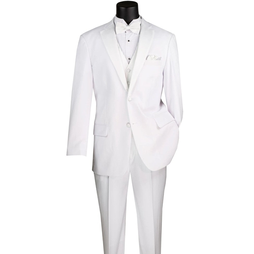 Santorini Collection - Regular Fit White Tuxedo 4 Piece with Vest Bow Tie Adjustable Waistband

