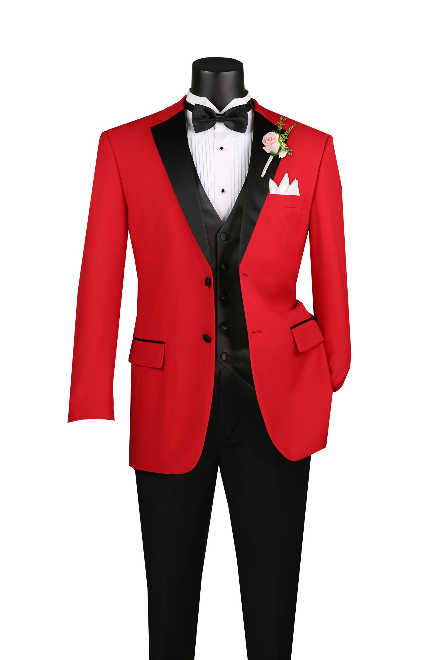Santorini Collection - Regular Fit Red Tuxedo 4 Piece with Vest Bow Tie