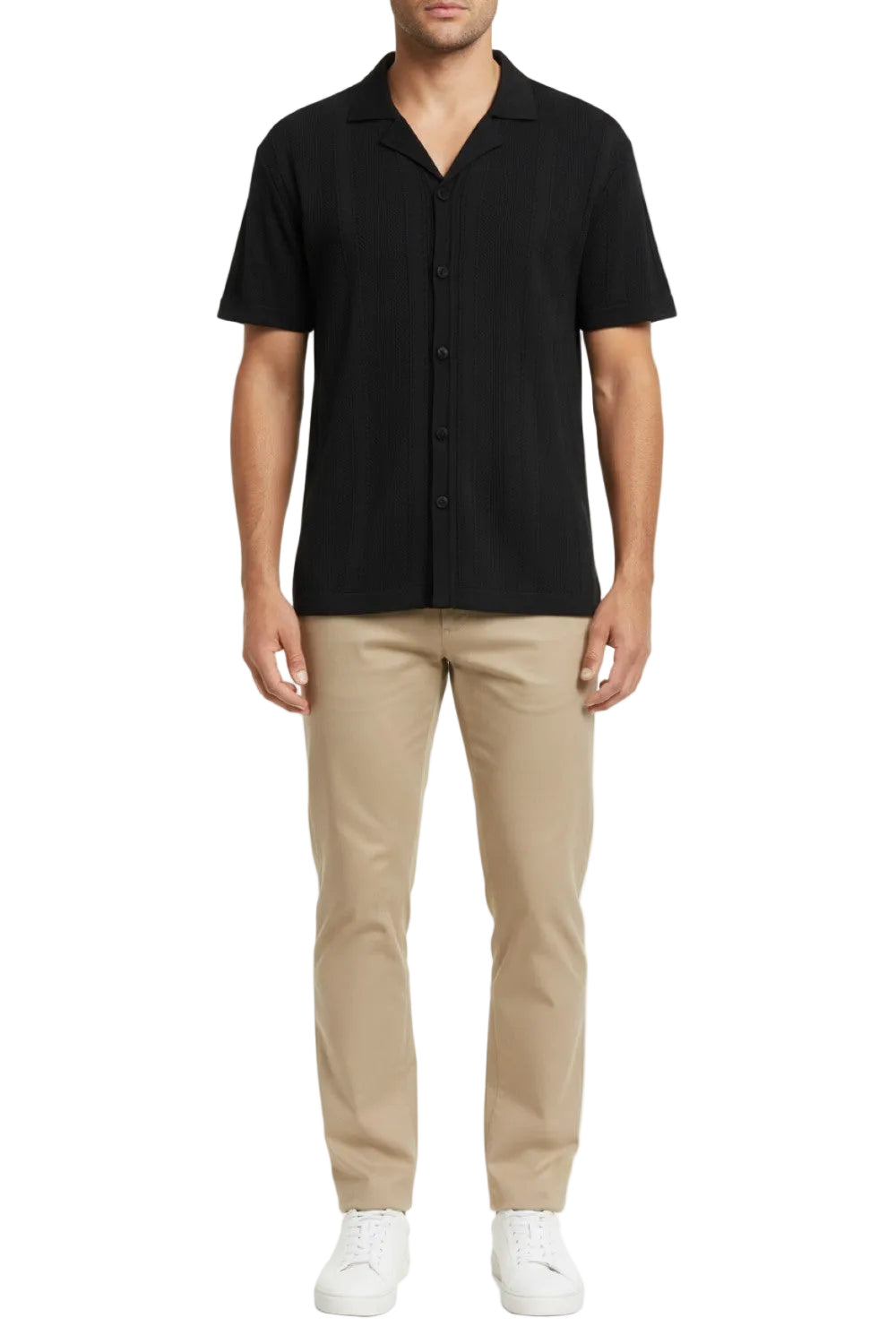 Stacy Adams - Men's Black Vertical Embroidered Pattern Shirt