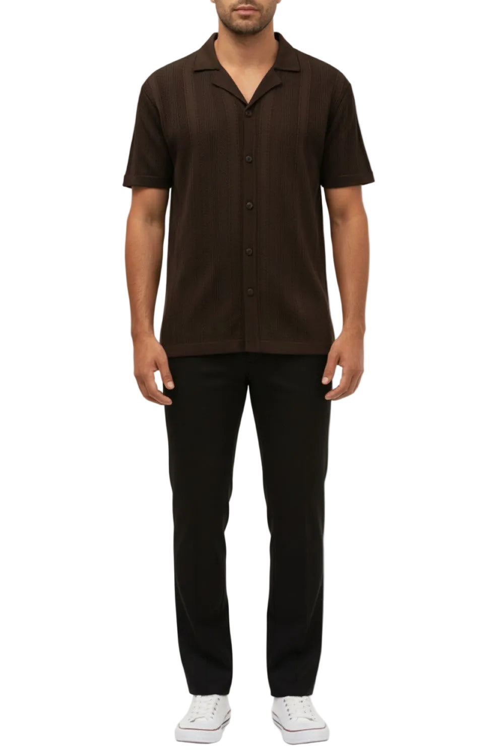 Stacy Adams - Men's Brown Vertical Embroidered Pattern Shirt