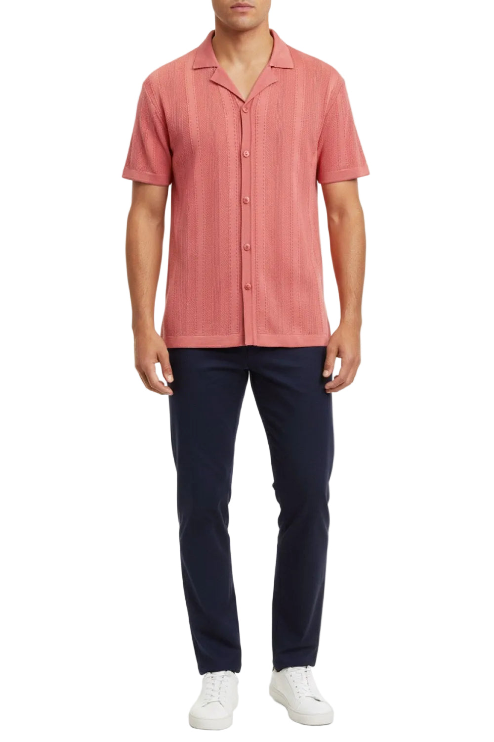 Stacy Adams - Men's Pink Vertical Embroidered Pattern Shirt