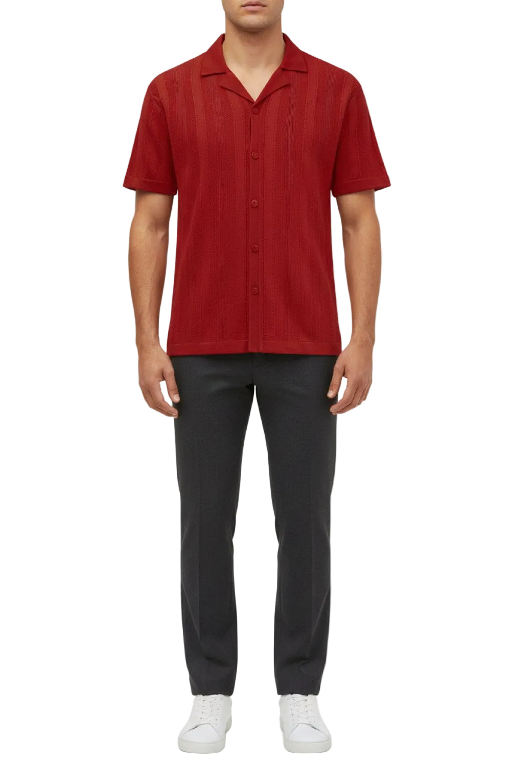 Stacy Adams - Men's Red Vertical Embroidered Pattern Shirt