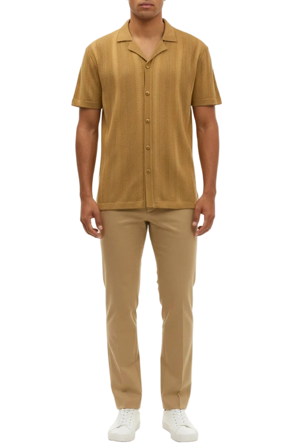 Stacy Adams - Men's Sand Vertical Embroidered Pattern Shirt