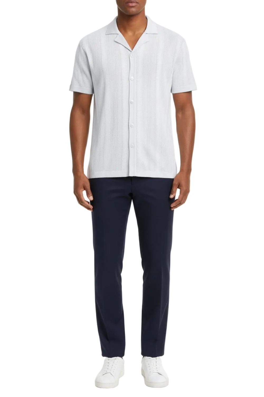 Stacy Adams - Men's White Vertical Embroidered Pattern Shirt