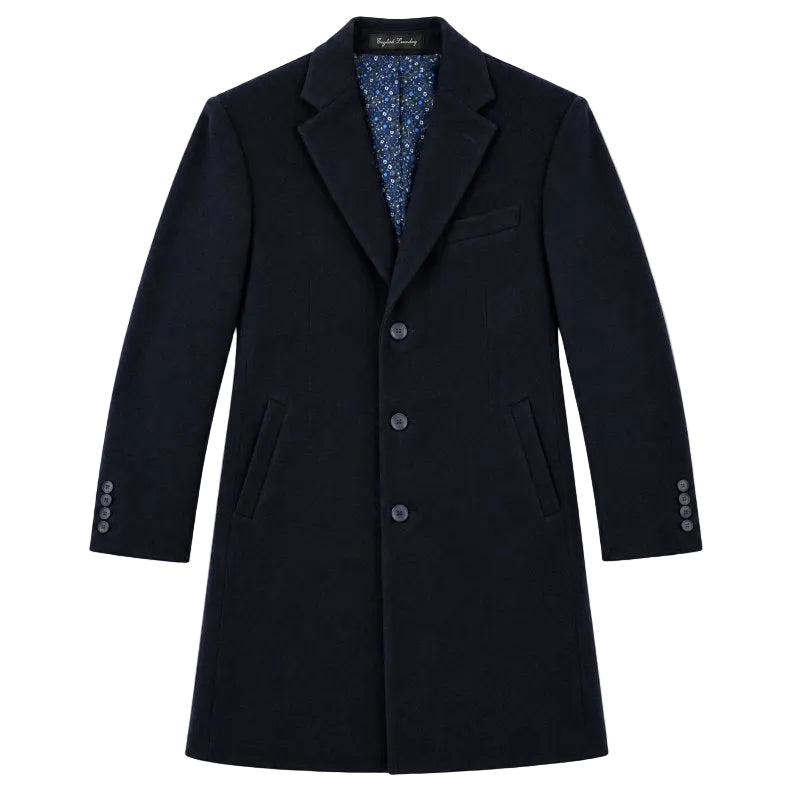 English Laundry Navy Fall/Winter Essential Slim Fit Overcoat Wool Blend