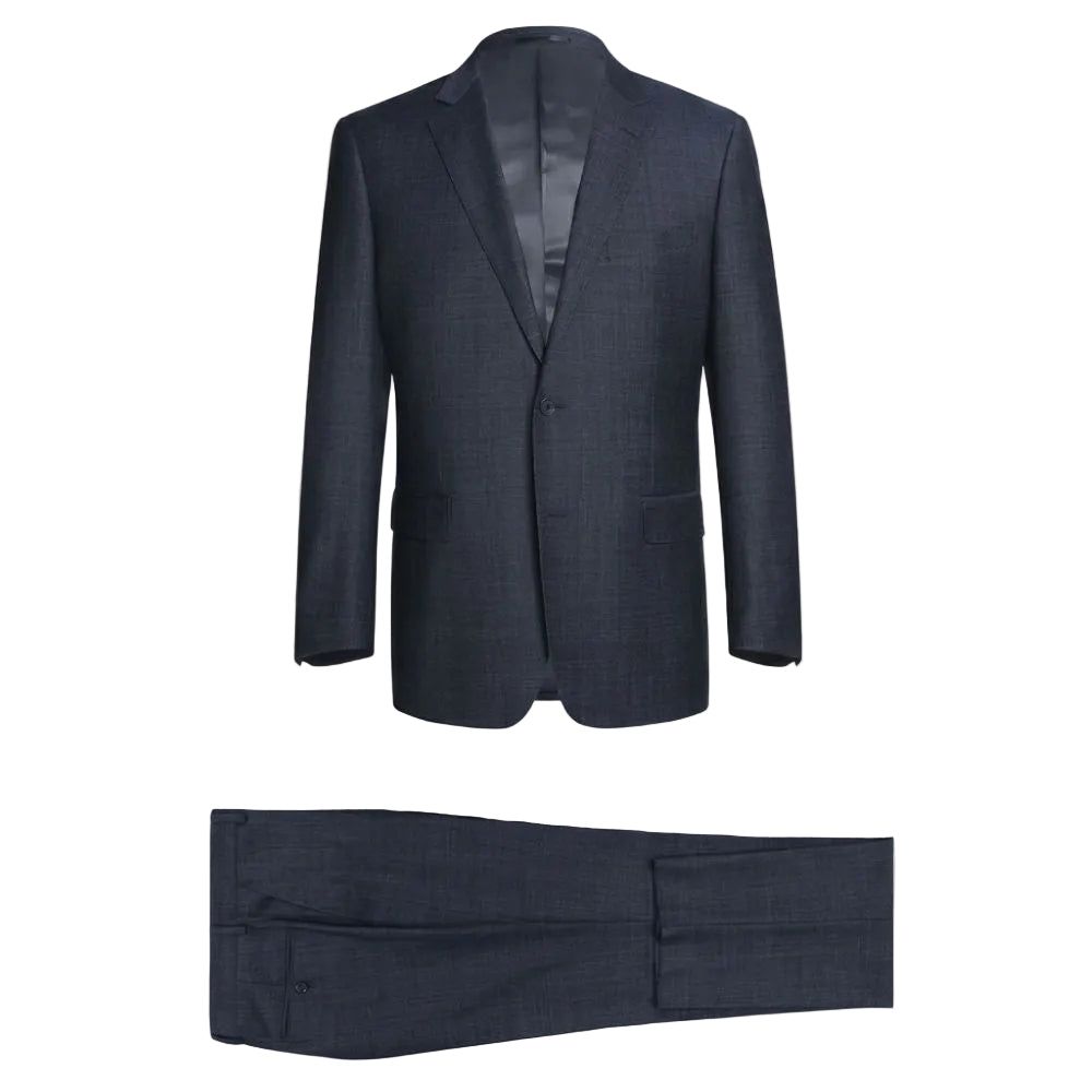 Wool Blend Regular Fit Suit 2 Piece Suit 2 Button in Navy